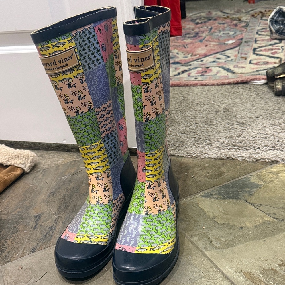 Vineyard Vines Multicolor Patchwork Rain Boot siz… - image 3